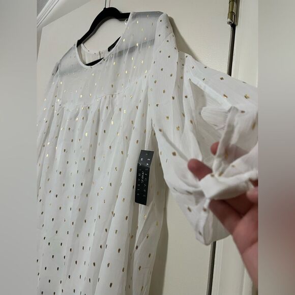 Sara Michelle White Sheer Gold Metallic Dot Blouse 2X - Picture 6 of 6